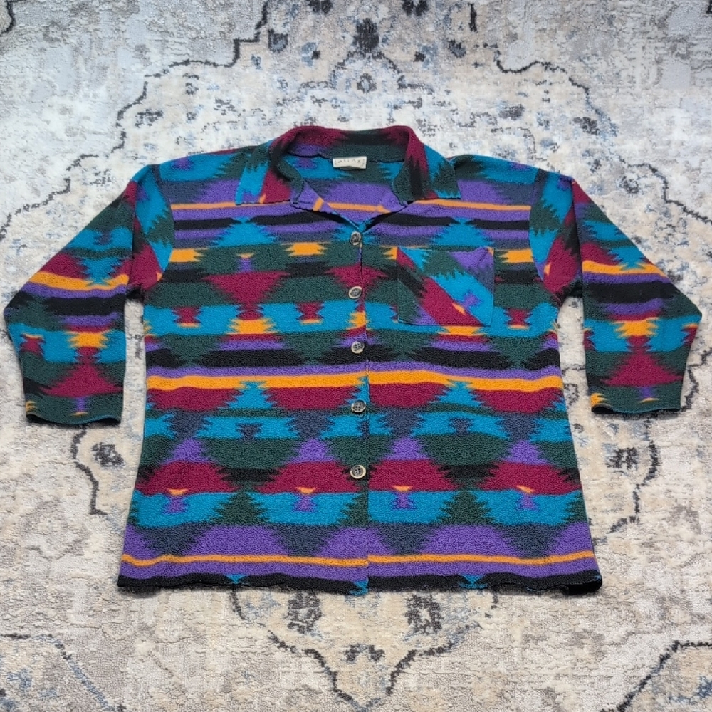 Vintage Alias Aztec Fleece Shirt L Made in USA 90s Southwest Button Up Jacket